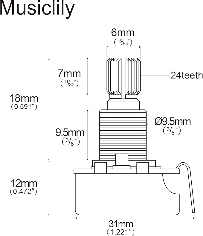 CTS 450 A500K Pots Standard Split Shaft 3/8 Inch 10% Audio Taper Potentiometers for Electric Guitar Bass (Set of 4)