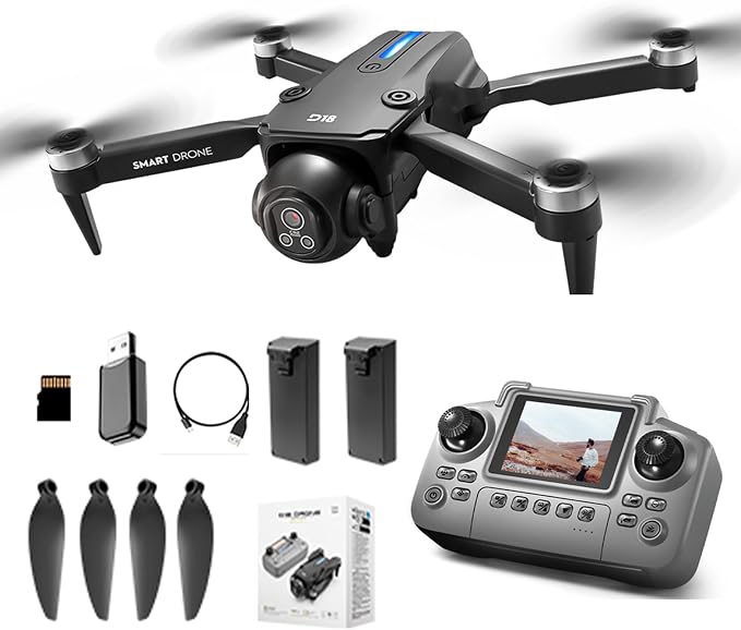Drone with Dual 2K HD Camera for Adults&Beginner, WiFi FPV Drone,LCD Screen RC,Gesture Selfie&Waypoint Flight,150 Tilt Camera,One-Key Takeoff/Landing,45Min Flight,2 Batteries,Gift for Men