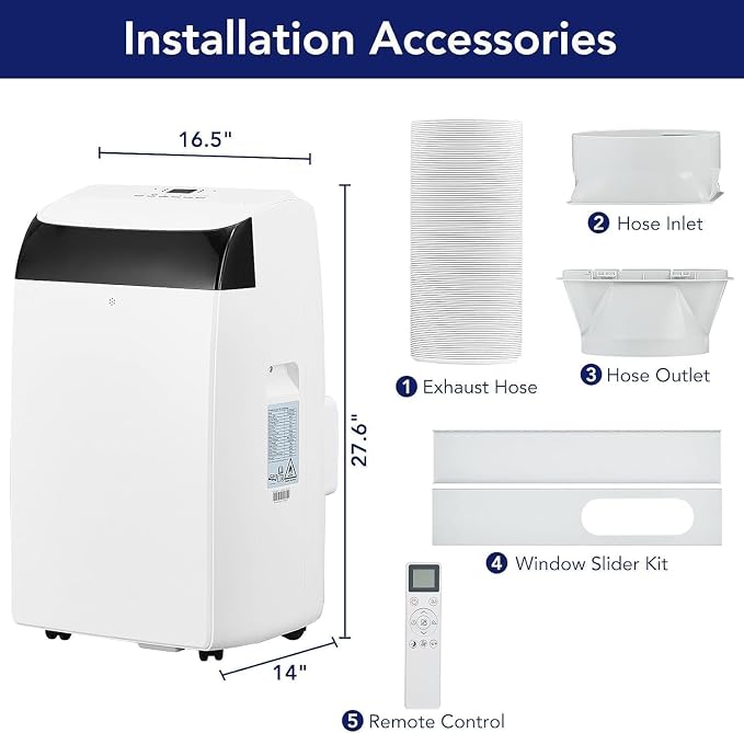 GarveeLife Portable Air Conditioner,12,000 BTU for Rooms up to 550 Sq.Ft., Smart Compact AC Unit with Cooling, Dehumidifier, Fan, Remote Control and Window Kit, White