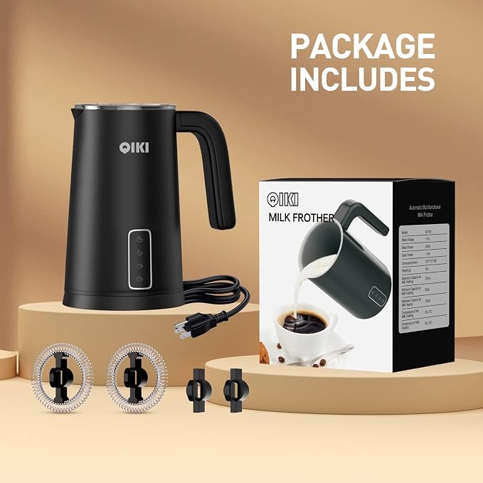 GUGTTR Milk Frother, 4-in-1 Electric Milk Steamer, 8.5oz/250 mL with 4 Whisk, Automatic Warm & Cold Foam Maker and Milk Warmer for Coffee, Latte, Cappuccino, Macchiato, Hot Chocolate (Black)