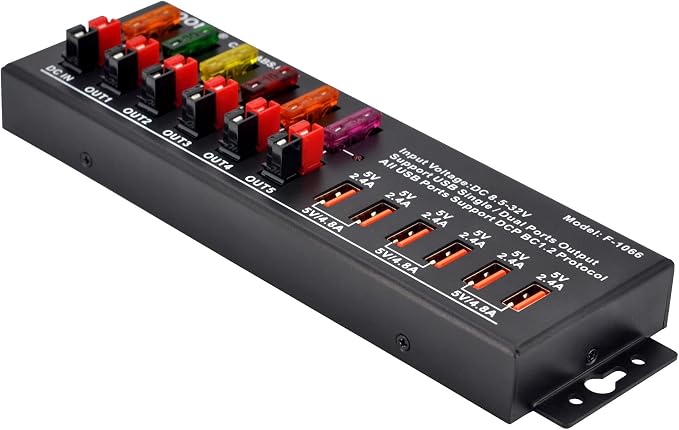 40Amp DC Power Splitter Distribution Module, 5 Power Pole Ports and 6 USB Ports Output