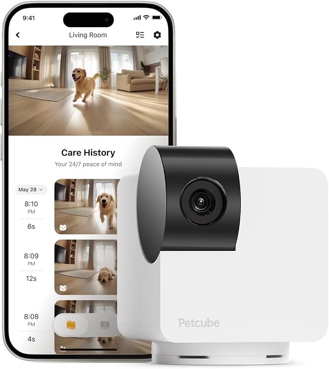 Petcube Pan-Tilt Cam 360° View – 1080p HD Dome Camera, WiFi Pet & Home Security, Complete 360° Surveillance, Night Vision, AI Alerts