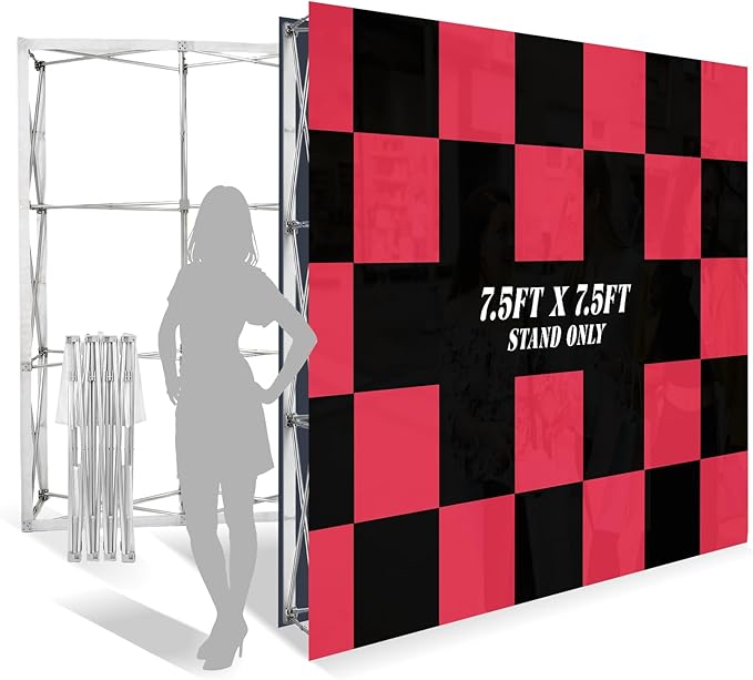 Portable Pop Up Display Stand 7.5 x 7.5 FT, Aluminum Trade Show Backdrop Stand with Water Weight Bags, Trade Show Booth Display for Events, Weddings, Trade Show Supplies, Stand Only