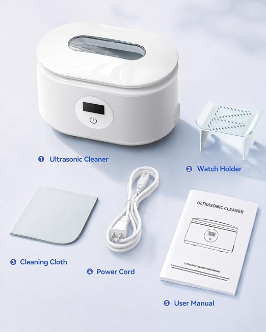 Miorcols Ultrasonic Jewelry Cleaner, Ultrasonic Cleaner Machine with Digital LED Display, 20oz 304 Stainless Steel Tank for Jewelry, Eyeglasses, Watches, Dentures, Retainers & More - White | 48KHz Extra High-Frequency Large 20Oz Capcity 2 Easy Operated...