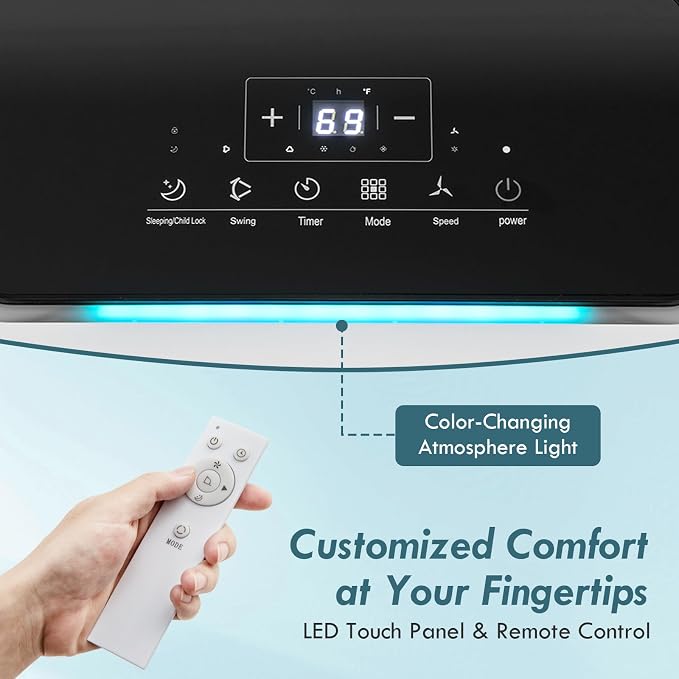 COSTWAY Portable Air Conditioner, 10000 BTU Portable AC Unit with Fan & Dehumidifier, Smart Sleep Mode, 24H Timer, Auto Swing & Window Installation Kit, Cools up to 350 Sq.Ft (10000 BTU)