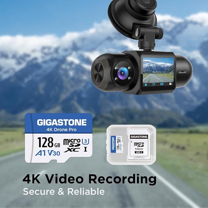 【Designed for Drone】 GIGASTONE 128GB Micro SD Card, 4K Drone Pro, MicroSDXC Memory Card for Security Camera, DJI Drone or Action Camera, 4K Video Recording, UHS-I U3 A1 V30, 100MB/s, with Adapter.