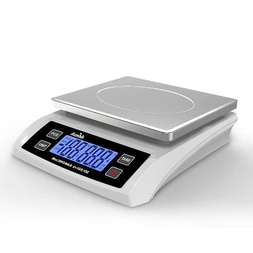 Digital Kitchen Scale 30KG/66LB, Stainless Bread Scale with LCD Display, Multi Unit Conversion for Baking、Supermarket＆ Express Delivery, Counting Scale (White)