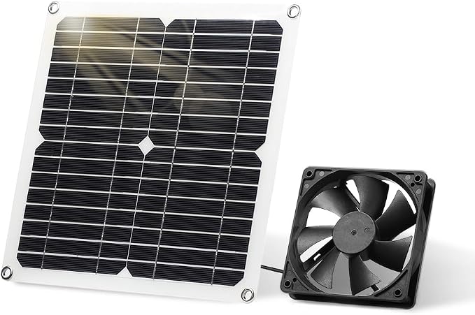 Solar Panel Fan Kit, 12W Weatherproof Solar Panel with DC Fan for Small Chicken Coops, Greenhouses, Sheds,Pet Houses, Window Exhaust (Single Fan)