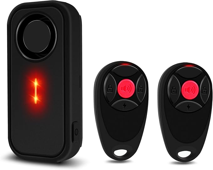 USUPERINK Bike Alarm System, 113dB Bike Alarm with 2Remotes,Motion Alarms for Ebikes Scooter Car Vehicle Security Alert Automotive Vibration Warning Interior Safety Red LED Light IP66 Waterproof