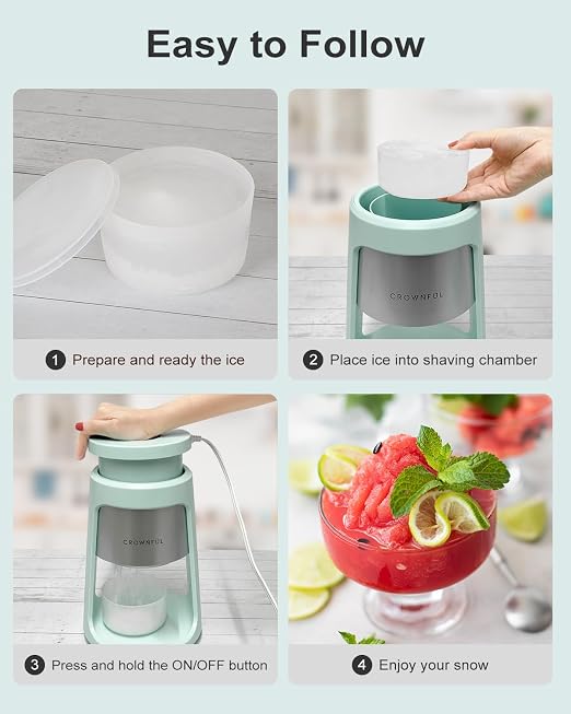 CROWNFUL Shaved Ice Machine, Snow Cone Machine with 2 Ice Cups, Ice Shaver Machine for Snow Cones, Snowballs, Frozen Cocktails and More, Easy to DIY with Snow Cone Syrup at Home, Gifts for Men&Women