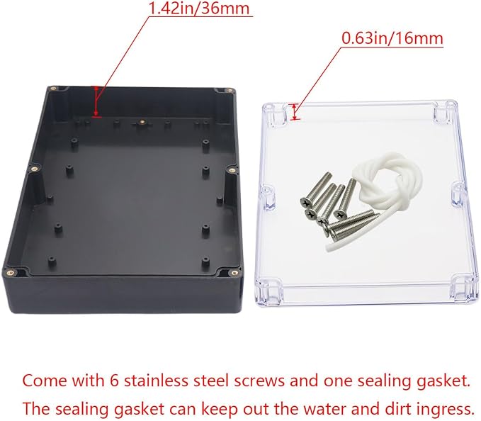 Project Box IP65 Waterproof Junction Box ABS Plastic Black Electrical Boxes DIY Electronic Project Case Power Enclosure Clear Cover 10.35“x7.17”x2.36“