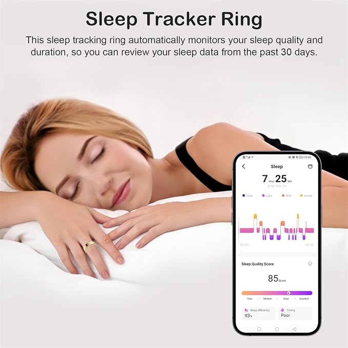 Smart Ring for Women Men, Fitness Trackers Fitness Ring (Gold, 6#) | Health Ring with Sleep Tracker, Heart Rate Monitor, Step Counter, Fit Ring for Long Lasting Battery Life, No Subscription Fee