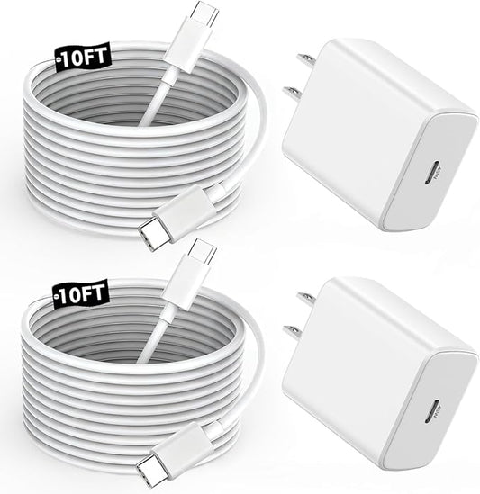[Apple MFi Certified] iPhone 17 16 15 Pro Max Charger Fast Charging, 2 Pack Apple 45W USB C Super Fast Charger Block with 10FT Extra Long Type C Charging Cable for iPhone 17/16/15 Plus/Pro Max/17 Air