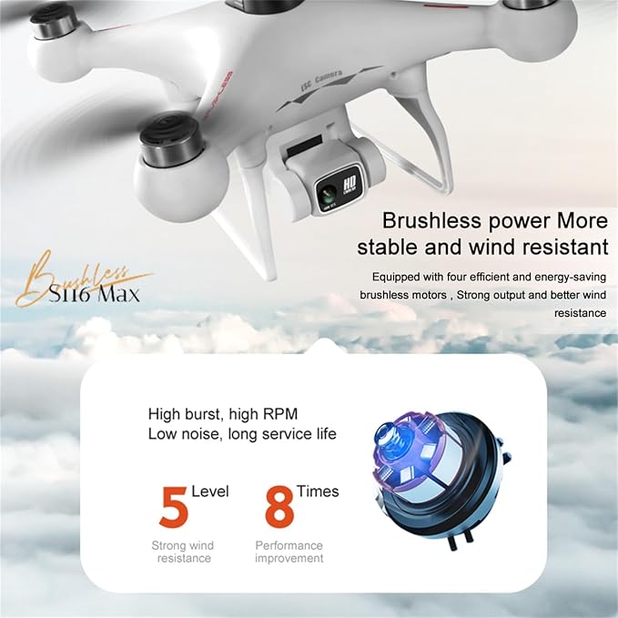 ikaufen S116 Drone with Camera for Adults GPS RC Drone With 4K HD Dual Camera WiFi FPV Foldable Quadcopter Aircraft +1 Battery