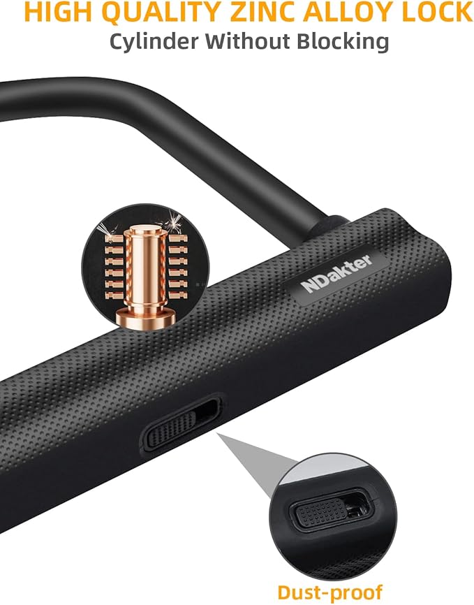 NDakter Bike Locks Heavy Duty Anti Theft, Bicycle U Lock for Ebike, 18mm Shackle with 3 Keys for Electric Escooter, Mountain & Folding Bike, Tri-Bike Wheel Lock Sturdy