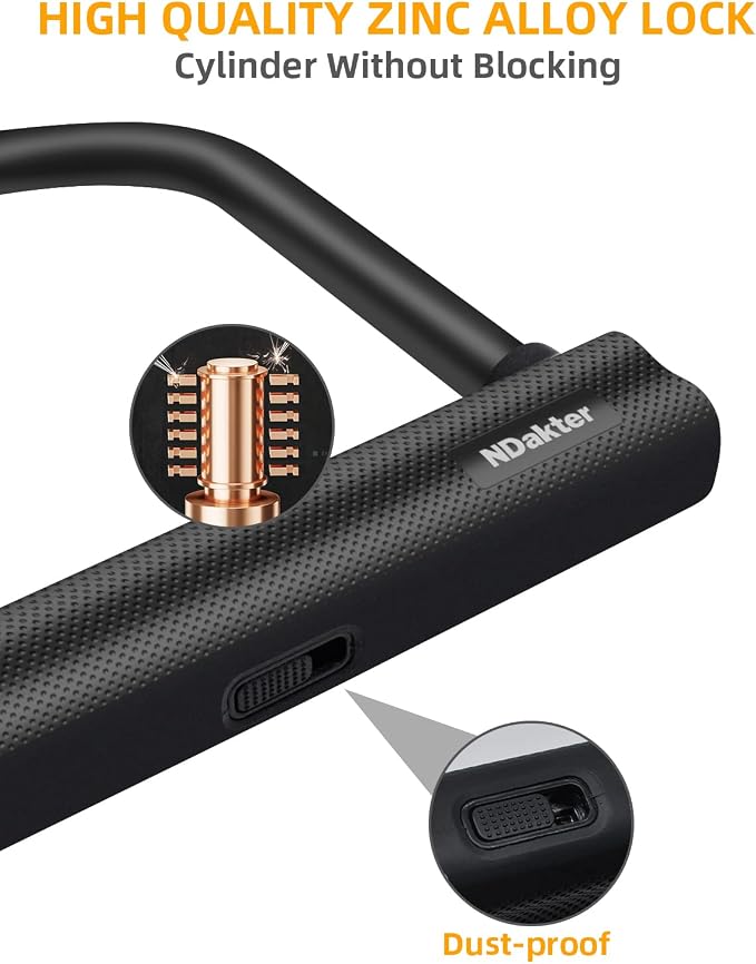 NDakter Bike Locks Heavy Duty Anti Theft, Bicycle U Lock for Ebike, 18mm Shackle with 3 Keys for Electric Escooter, Motorcycle, Moped, Dirt-Bike, Tri-Bike Wheel Lock Sturdy