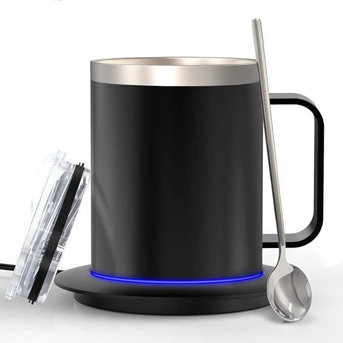 Smart Temperature Control Coffee Mug for Desk,Heated Cup with 10Hrs Auto Shut Off, USB Powered Mug Warmer Set (12oz-Black)