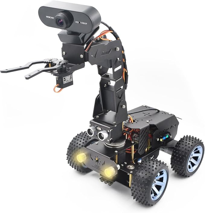Adeept PiCar Pro V2 Robotics Kit(Raspberry Pi NOT Included), Smart Car with 4-DOF Robotic Arm for Pi 5/4/3, 1080P HD Camera, OpenCV, Obstacle Avoidance, Line Tracking, USB-C Charging, Digital Tutorial