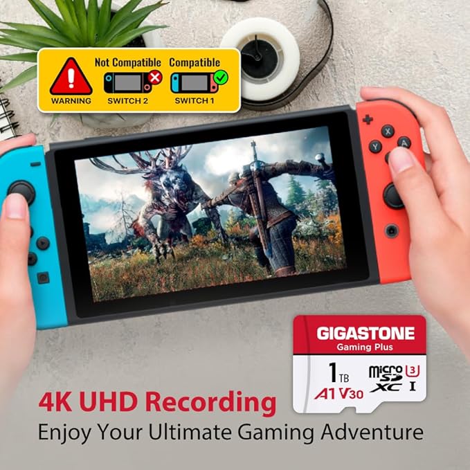【for Switch 1 Only】 GIGASTONE 1TB Gaming Plus Series Memory Card Speed Up to 150/120MB/s for Nintendo-Switch 1, Steam Deck, 4K Video A1 V30 U3 MicroSDXC with SD Adapter
