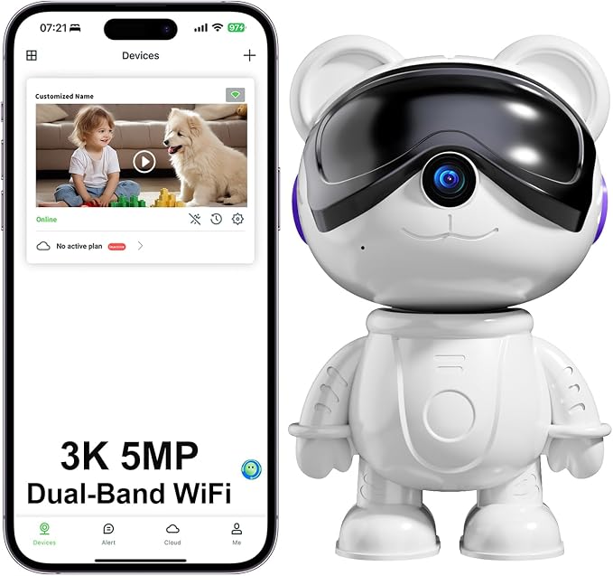3K Indoor Security Camera for Home – Cute Bear Baby Monitor, Pet Camera & Nanny Cam, 5G/2.4G WiFi, AI Human & Pet Detection with Auto Tracking, IR Night Vision, Two-Way Audio, Privacy Mode, RTSP/ONVIF