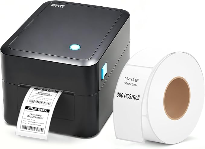 iDPRT SP320 Desktop Label Maker with 1 Roll of 300 pcs Thermal Label (1.97”×3.15”), Bluetooth Thermal Shipping Label Printer for Parcel Shipping, Small Businesses, Offices, and Home, Sticker Printer