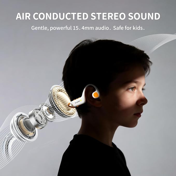 Kids Headphones - Bluetooth 6.0 Air Conduction Open Ear Kids Bluetooth Headphones - 85dB Safe Volume, IPX4 Waterproof - with Mic for School, Gaming, Sleeping, White