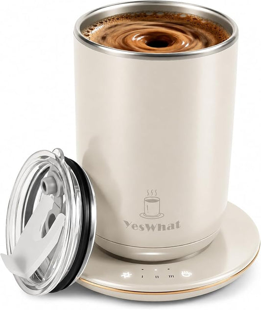Yeswhat Self Heating and Stirring Coffee Mug,10 oz Temperature Control Mug | Electric Coffee Cup for Desk Auto Shut Off Warming Mug Gifts for Coffee Lovers