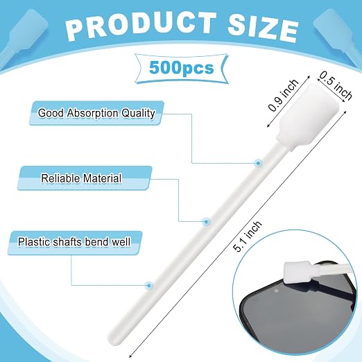 Macarrie 500 Pack Cleaning Swabs 5.1 Inch, Foam Tips Sponge Sticks for Printer, Electronics, Camera, Optical Lens, Sewing Machine (White)