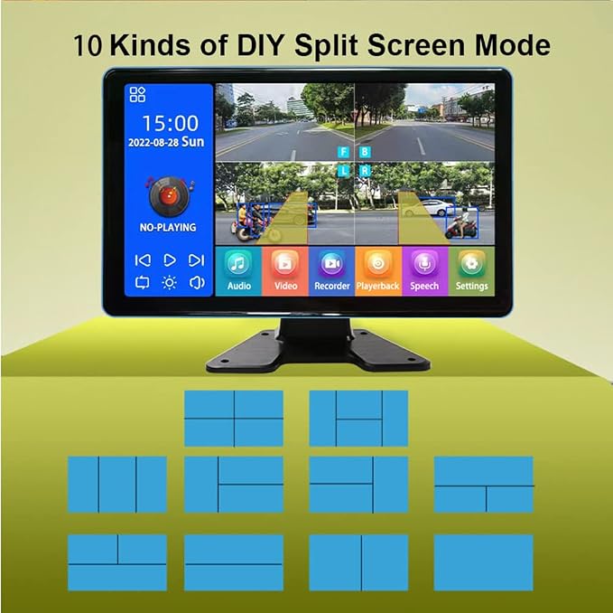 EVERSECU 4K Car Backup Cameras System with 10.1" Touch Screen Quad Display Monitor & 4pcs 1080P Backup AHD Cameras, MP5 Player, Vehicle DVR Recorder for RV/Truck/Bus/Trailer/Camper/Van