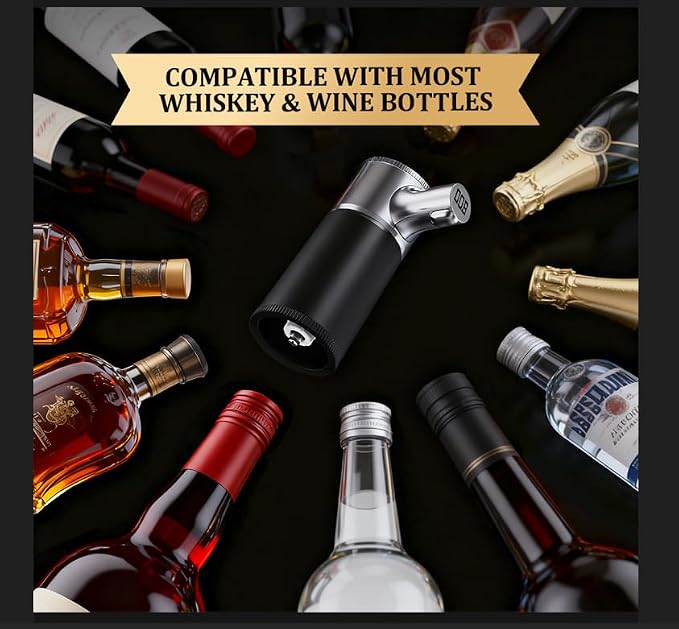 Automatic Wine Decanter & Liquor Dispenser, Smart Aerator with 1–999ml Precision Pour, USB-C Charging, Bar Volume Tracking, Whiskey Pourer, Adaptors for 18–30mm Bottles, Gift, Party Bar Essential