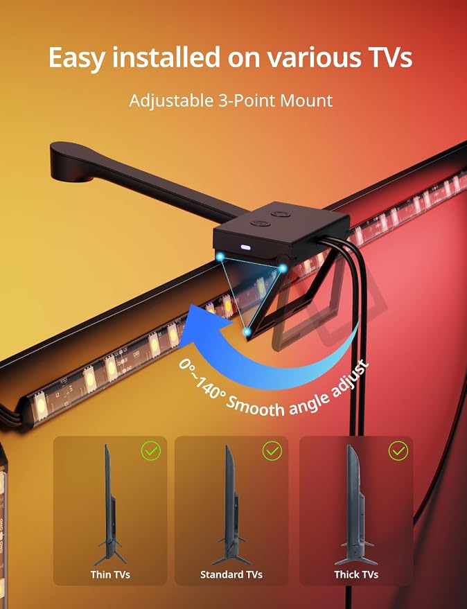 Ailofy TV Backlight with Camera for 40-50" TVs, 7.87ft LED Strip Lights, Real-Time Full-Screen Sync for Movies, Gaming & Music, Smart Bias Lighting, Works with Alexa & Google Assistant, App Control