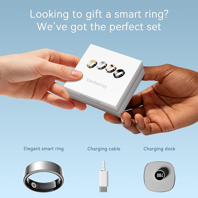 Well 1 Smart Ring for Women & Men, 10-Day Battery Life, Sleep/Stress/Heart Rate/Blood Oxygen/Fitness Health Tracker Ring, No App Subscription, iOS & Android Compatible (Light Silver, 9)