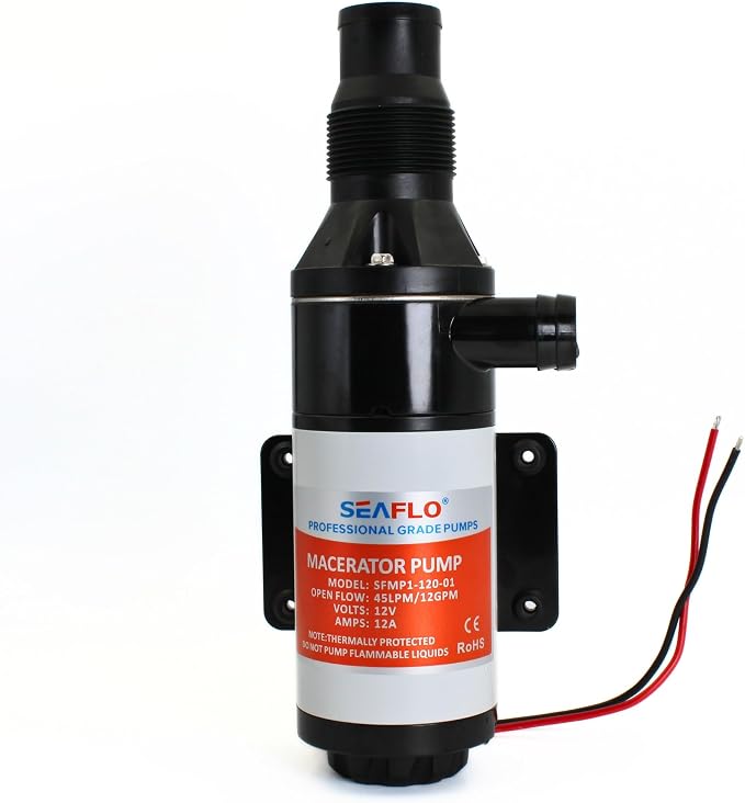 SEAFLO 01 Series Macerator Pump - 12V, 12 GPM (45 LPM) Open Flow, Self-Priming, Anti-Clog, Run-Dry, Heavy-Duty for RV, Boats, Yachts, Camper, & Marine, CE & Rohs Certified, 4-Year Warranty