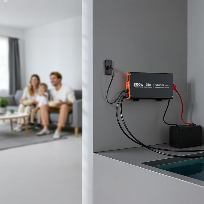 VEVOR 2500W Sump Pump Battery Backup System, LCD Display, Auto Switches to Battery Inverter Power for Sump Pump, Pure Sine Wave, for Basement Protection Emergency and Power Outage, Battery Not Include