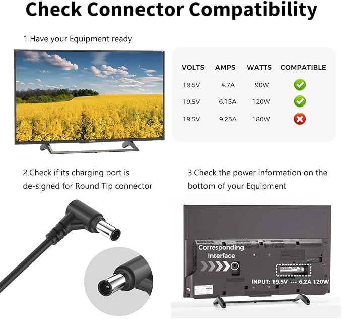 19V Adapter Compatible with Sony TV XBR-55X850D XBR-43X800E XBR-49X800E XBR-49X800D KDL-55W800C XBR-43X800D KD-49X720E KDL-55W805C KD-55X720E KD-43X720E KDL-48R555C KDL-49W660E Charger