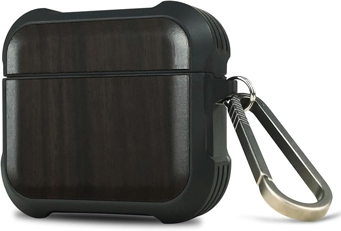 Carveit Wooden Case for AirPods 4 Case (2024) (USB-C) 4th Generation, Wood Artisan Engraved & TPU Shockproof Cover, Titanium Quick Released Clasp (Natural Grain) Blackwood