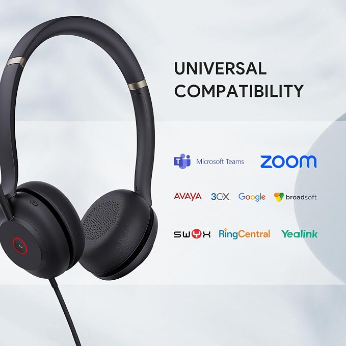 Yealink UH37 Professional USB Headset with Microphone for PC Laptop Noise Cancelling & Volume Control VoIP Skype Online Conference(USB-C/A)