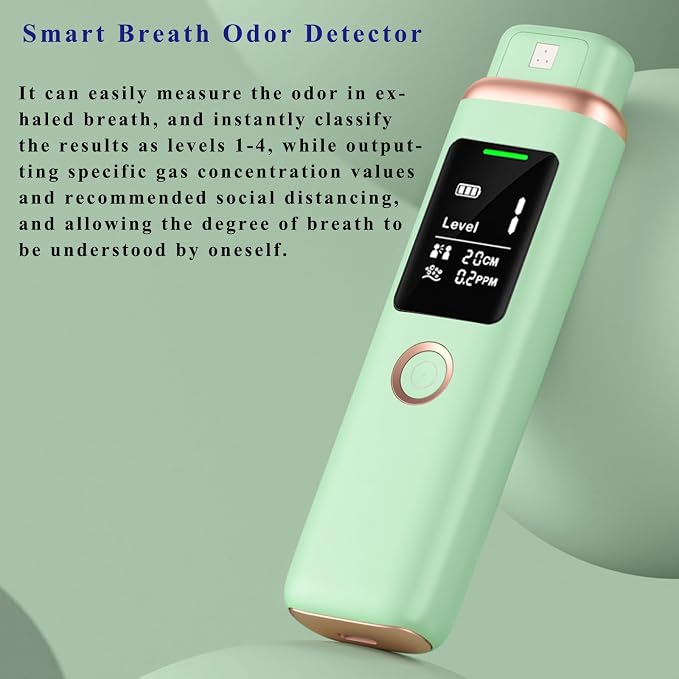 Bad Breath Tester, Smart Breath Odor Detector,Portable Contactless Bad Breath Checker,USB Charging,Display Bad Breath Level/Gas Concentration/Social Distance (Green)
