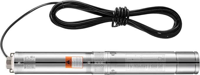 VEVOR Deep Well Submersible Pump, 1 HP Output Power, 115V, 31.7 GPM Flow 207 ft Head, with 32.81 ft Cord External Control Box, Stainless Steel Water Pump, for Industrial Irrigation and Home Use, IP68
