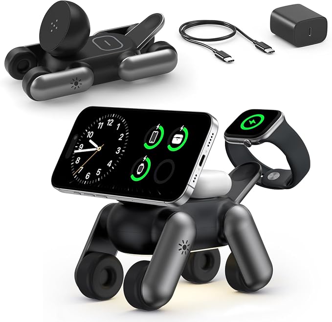 3 in 1 Charging Station for Apple Devices, Magnetic Wireless Fast Charger Stand Compatible with MagSafe for iPhone 17/16/15/14/13/12/Air Series, Apple Watch & Airpods