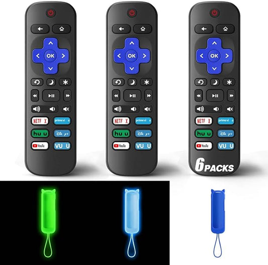 (Pack of 3) Replacement Remote Only for Roku TV with Soft Protective Cover (Glow in The Dark), Universal Remote for TCL Roku/Hisense Roku/Onn Roku/Sharp Roku/Element Roku/Philips Roku Smart TV
