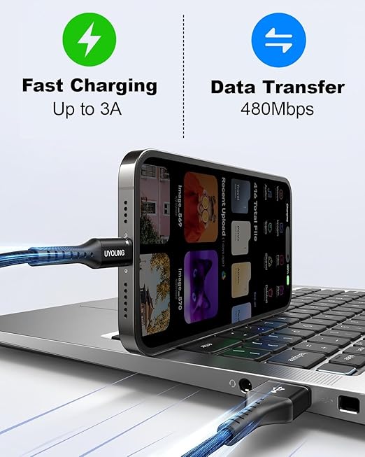 Short Multi Charging Cable 1FT 2Pack 3 in 1 Charger Cord Braided Universal Phone Cords with Lightning/Type C/Micro USB Connectors, Multiple USB Cable for iPhone/Samsung/Google Phones and More