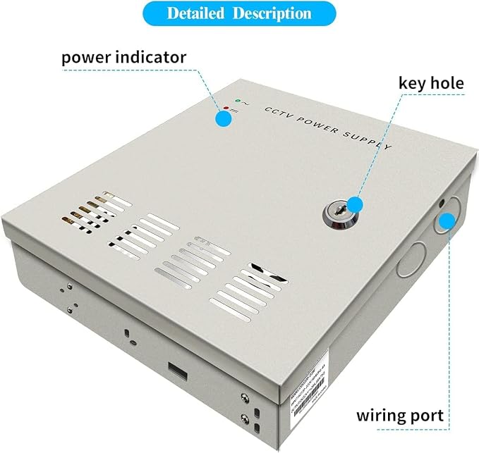 (2026 Updated) 18 Channel 12V DC 30A 360W CCTV Power Supply Box for Security Cameras, Individual Resettable PTC Fuse, Lockable Metal Case with Cooling Fan, AC Plug Included, Plug & Play