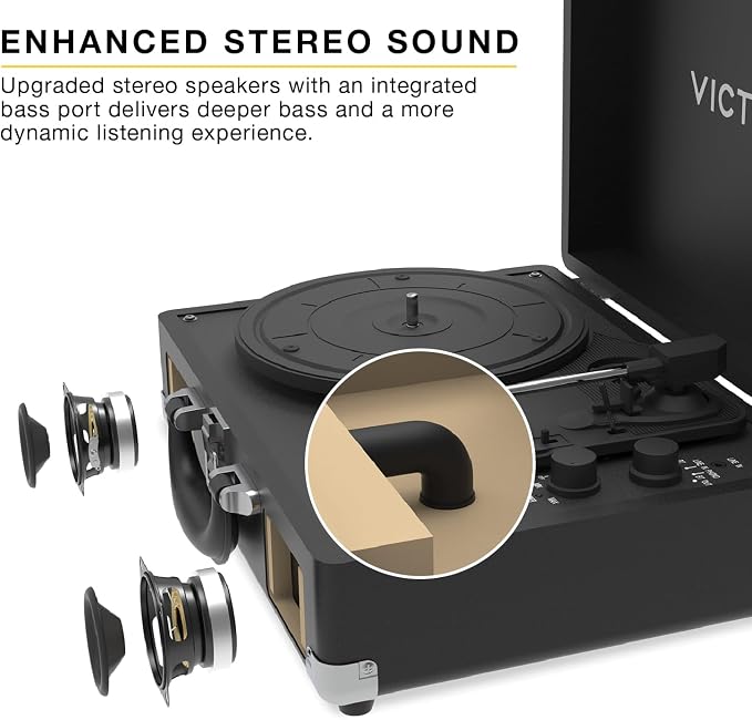 Victrola Journey II (2025 Model) – Bluetooth Suitcase Record Player – Built-in Stereo Speakers with Enhanced Bass, 3-Speed Turntable, Bluetooth Input and Output, RCA & Headphone Outputs (Pink)