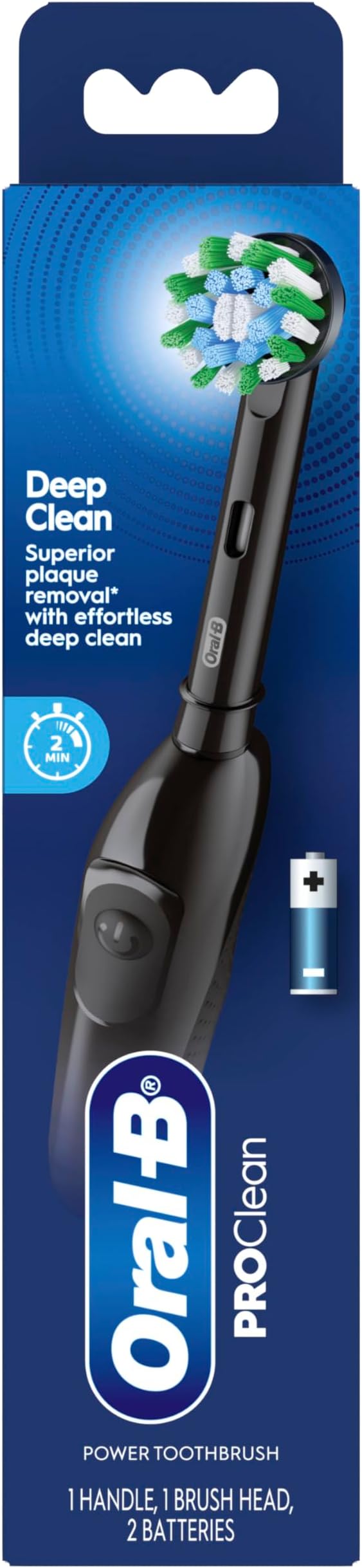 Oral-B Pro 100 CrossAction, Battery Powered Toothbrush, Black, 1 Count (Pack of 1)