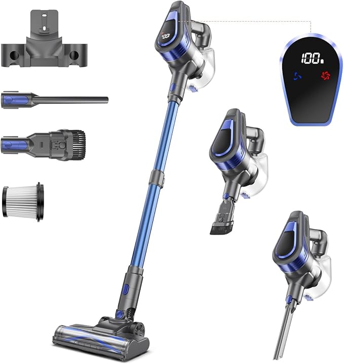 N16 Cordless Vacuum Cleaner, Lightweight Vacuum Cleaners for Home with Powerful Suction, 2600mAh Battery with 45 Mins Runtime, Rechargeable Stick Vacuum Cordless for Hardwood Floor Carpet Pet Hair