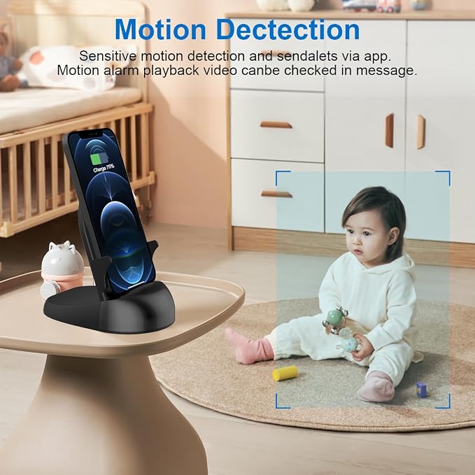 Security Camera WiFi Wireless Phone Charger, Security Cam Motion Activated,HD1080P(Rotate Lens) with 250°Viewing Angle, camaras espias ocultas for Home Office Security(2.4/5G)