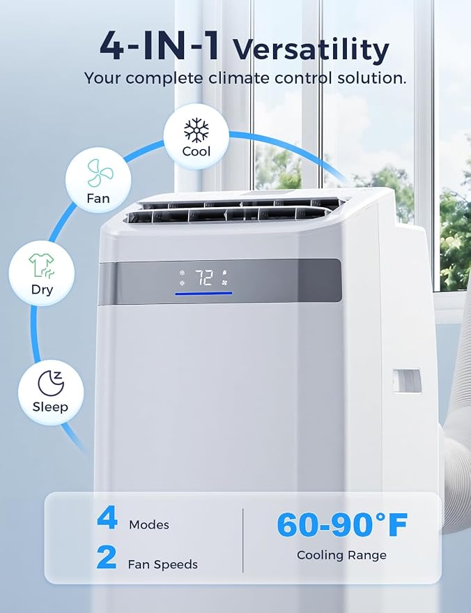 Portable Air Conditioner 14000 BTU, Cools Rooms up to 700 Sq. Ft, Portable AC Unit with Cooling, Dehumidifier & Fan Mode, Sleep, 24-Hour Timer, Remote Control, Window Installation Kit 1piece