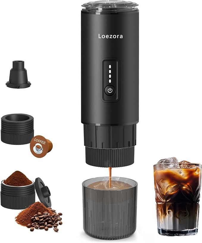 Portable Espresso Machine, 20Bar Self‑Heating & Cold Brew Coffee Maker, Rechargeable 7500mAh, 3‑in‑1 for Nespresso & Ground Coffee, Travel Coffee Machine for Camping Car (Black)