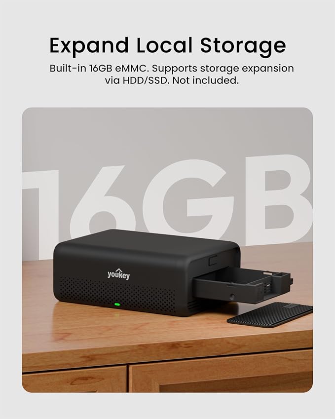 youkey Hub H310-B, No Monthly Fee, Surveillance Video Recording Hub with Advanced Encryption, AI Facial Recognition, Cross-Camera Tracking, 16GB Local Storage, 16TB Expandable, 2.4G WiFi/Ethernet